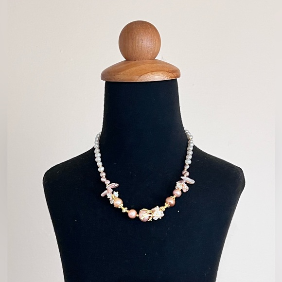 Handmade Freshwater Peach Pink Metallic Edison Pearl Necklace - Picture 8 of 8
